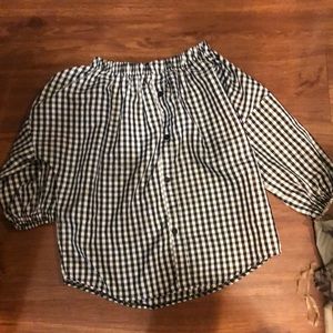 Taffeta gathered neckline in S black & white gingham